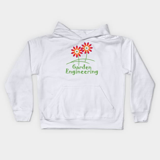 Two flowers or a pair of colorful flowers, composition in the shape of cog and Gear wheel mechanisms designed to express a garden engineering concept. Kids Hoodie by GeeTee